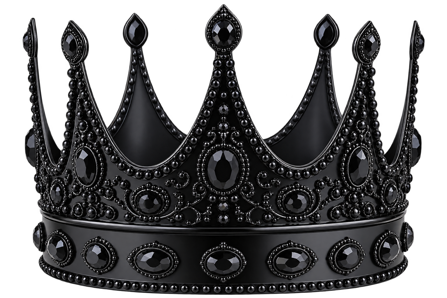 King’s crown of black onyx and charcoal metal with beaded filigree detailing